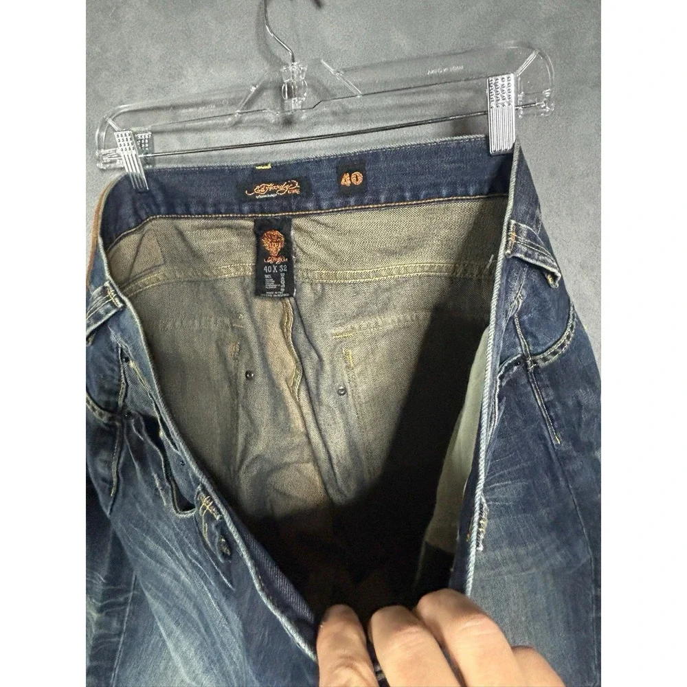 Y2K Ed Hardy Christian Audigier 2009 Button Fly Classic Baggy Denim Jeans Sz 40